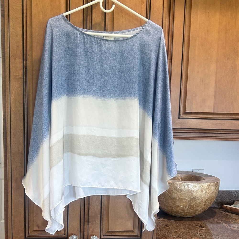Chico's Light Blue and Cream Draped Top